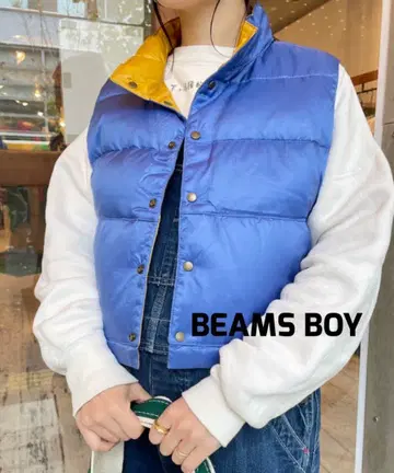 BEAMS BOY 나일론 립스탑 리버서블 다운 베스트
