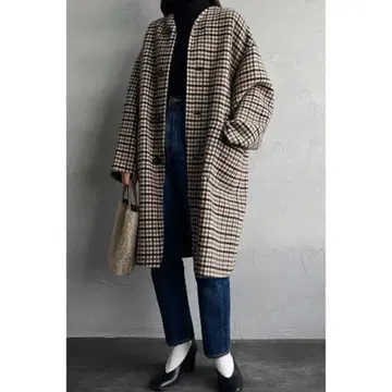 새상품급 LE GLAZIK 루그라지크 노카라 리버서블 코트 체크