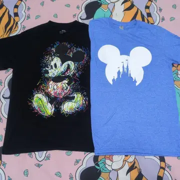 길단 미키 실루엣 T셔츠 M 신데렐라 성 해외 2장 세트