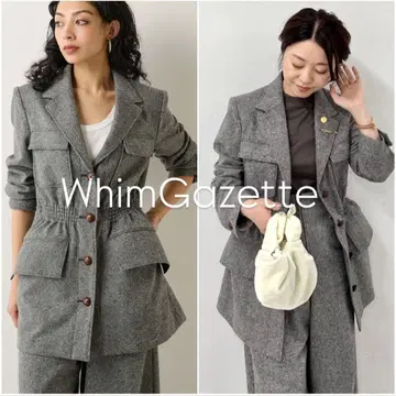 [ 새상품급 ] WhimGazette 울 사파리 자켓 싸개 버튼 그레이