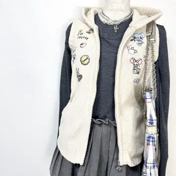 y2k 00s 폼포네트 민트 자수 로고 지퍼 베스트