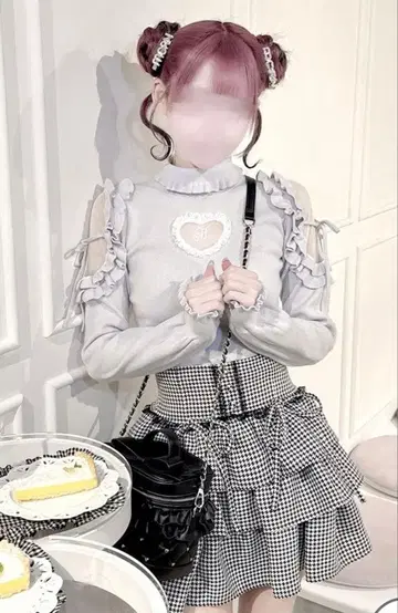 이모 하트컷 터틀 니트 허니 뮤우 시엘 블루 XS