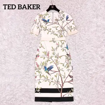 TED BAKER 보타니컬 버드 펜슬 드레스 원피스 타이트 화이트