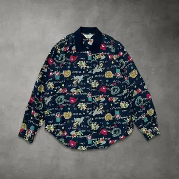 빈티지 올 패턴 셔츠 빅 실루엣 긴팔 네이비 ( L~XL )