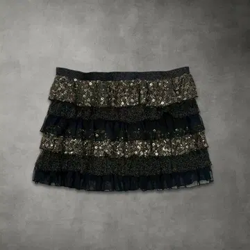 여성용 스팽글 프릴 미니 스커트 블랙 38