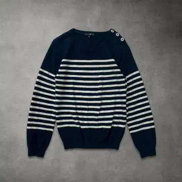 캐시미어 보더 니트 스웨터 구제 의류 ( 네이비 화이트 150 )