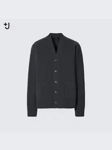새상품급 유니클로 +J 프리미엄 라무 V넥 가디건 XL 그레이