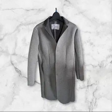 그레이 폴리에스테르 폴리우레탄 경량 싱글 스냅 버튼 롱 코트