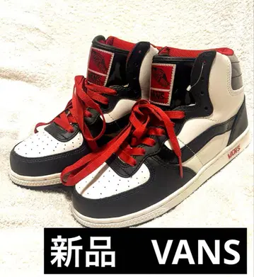 미사용품 VANS 하이컷 스니커즈 블랙/화이트/빨간색