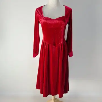 LOPASS 벨벳 원피스 드레스 레드 M