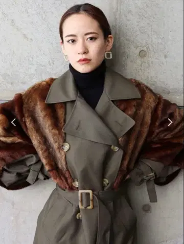 무루아 MURUA 롱 더블 트렌치코트 카키 프리 사이즈