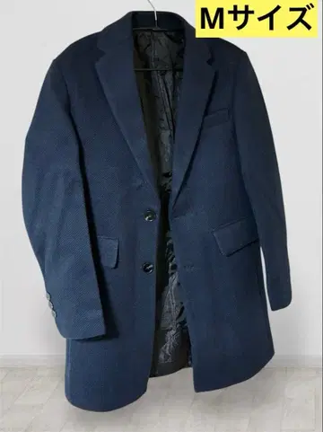 세련된 새상품 남성용 M 사이즈 헤링본 체스터 코트 네이비