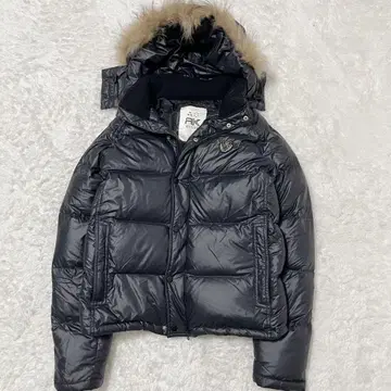 RUSS K 러스케이 퍼 달린 블랙 다운 자켓 로고 y2k 시크 스타일