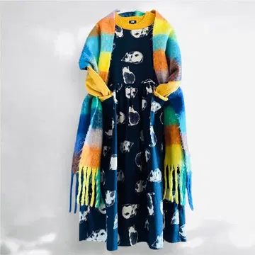 [ 핸드메이드 ] 일본풍 고양이 패턴 오버롤 스커트