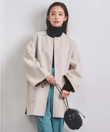 UNITED ARROWS 바이컬러 리버 미들 코트