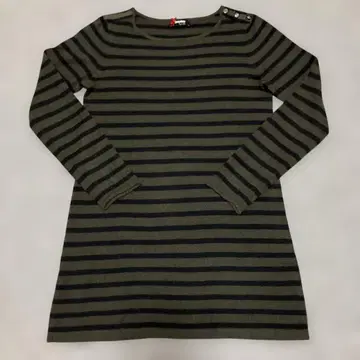 스트라이프 니트 Sinequanone 올리브 x 블랙 튜닉풍