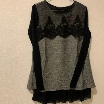 레이스 장식 긴팔 튜닉 그레이/블랙