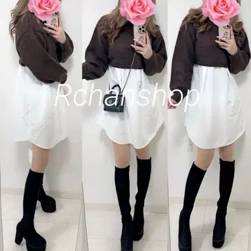 택 포함 새상품 MURUA 무루아 니트 도킹 셔츠 원피스