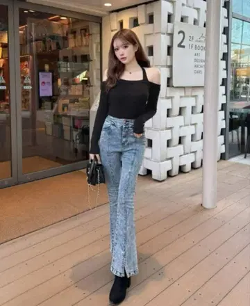 셰리미 슬림 레그 스트레치 플레어 데님