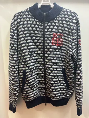 캘러웨이 크라운 풀 집업 니트 블루종 올 패턴 로고 L 네이비