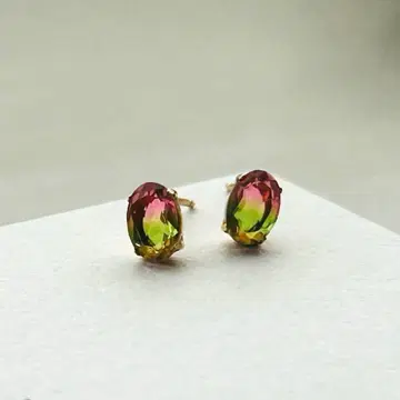 [ cui-cui ] K10YG 그라데이션 크리스탈 오벌 귀걸이