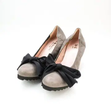 le babe 37 24.0 웨지솔 리본 펌프스 이탈리아제 그레이