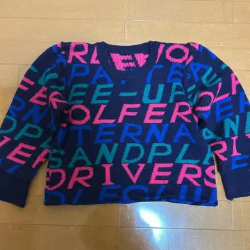 컬러풀 문자 패턴 니트 스웨터 긴팔