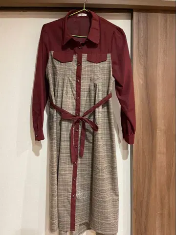 axes femme 버건디 체크 무늬 원피스