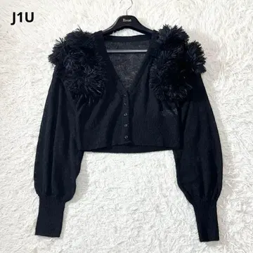 [ 컨디션 최상 ] J1U 퍼 숄더 시스루 니트 숏 가디건