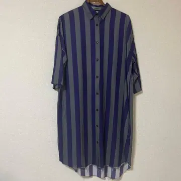 보라색과 그레이 스트라이프 셔츠 원피스