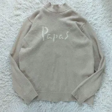 papas 파파스 울 니트 스웨터 하이넥 로고 베이지 L