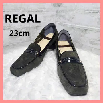 [컨디션 최상] REGAL 올리브 그린 스웨이드 스퀘어 펌프스 23cm