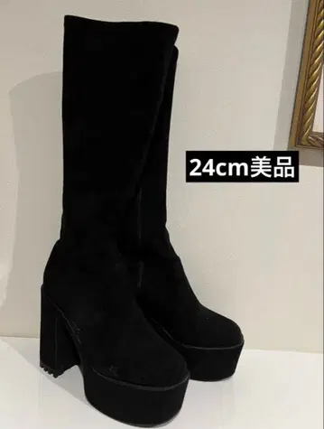 블랙 스웨이드 플랫폼 롱 부츠