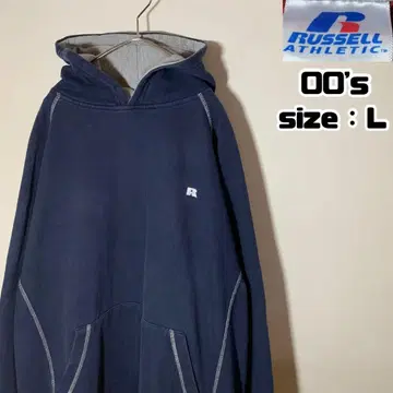 00s RUSSELL 러셀 후드티 후디 스티치 무지 블랙 컬러