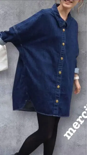 메르시보쿠 데님 셔츠 원피스