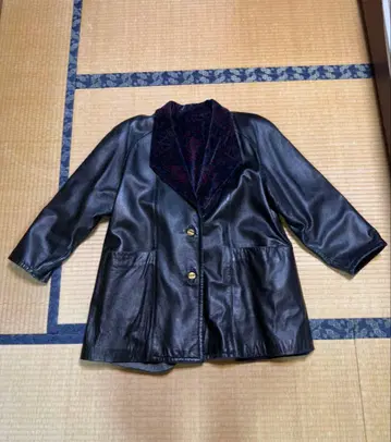 구제 의류 블랙 가죽 자켓 더블 브레스트