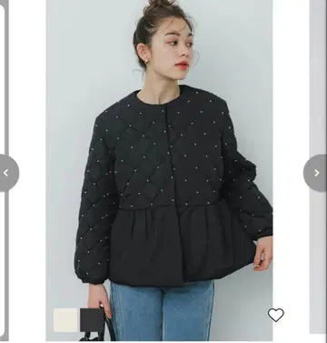 coca 펄 퀼팅 티어드 블루종 블랙 L 사이즈