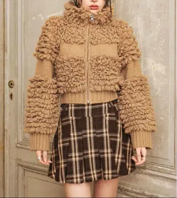 다리치 Darich 푸들 지퍼 가디건 브라운