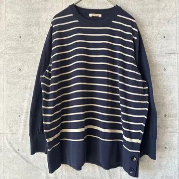 콜 디아 긴팔 상의 보더 루즈한 사이즈 일본제 코튼