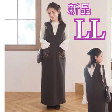 새상품 tal.by yumi 코드 자수 오버롤 스커트 LL 브라운