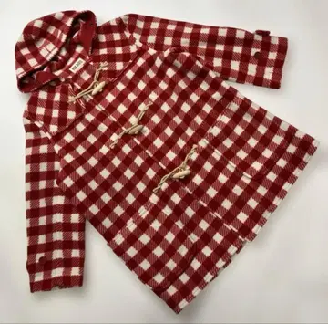 핑크하우스 빨간색 블록 체크 플리스 더플 코트