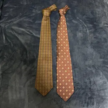 브라운 오렌지 기하학 패턴 넥타이 2개 세트