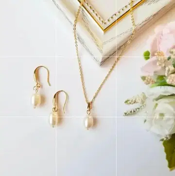 담수 진주 목걸이 & 귀걸이 세트 | 줄무늬 진주 세트 할인 고급 주얼리