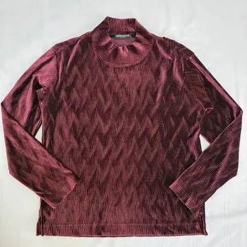 HIDEAWAYS 와인 레드 긴팔 하이넥 디자인 적자색 벨로아