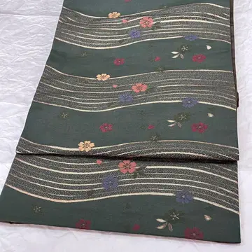 꽃무늬 그린 컬러 교토 후쿠로 오비 화학 섬유