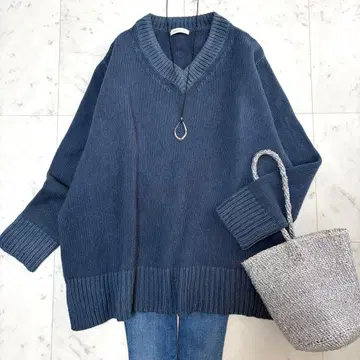 새상품급 갤러리 바이 파인 울 스노우 V넥 니트 다크 블루 S