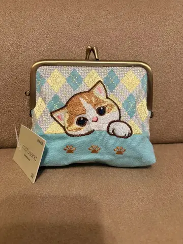 모프 샌드 접기 자수 가마구치 미니 파우치 (발자국)