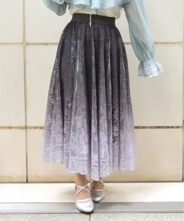 엑시즈팜 그라데 레이스 서큘러 스커트 브라운