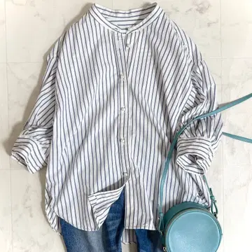 새상품급*스픽 앤 스팬 펄 버튼 개더 슬리브 스트라이프 셔츠