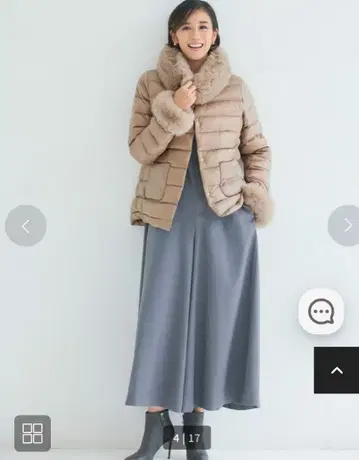 베이지 퍼 다운 자켓